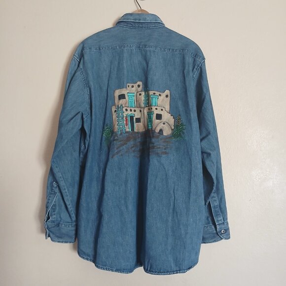 Dickies Upcycled Southwestern Long Sleeve Denim Shirt Women's XL - Picture 6 of 9